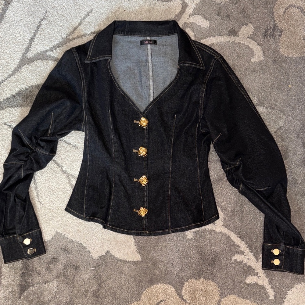 Black Jean Jacket with Gold Buttons